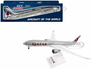 Boeing 777-9 Commercial Aircraft with Landing Gear Qatar Airways Gray with Tail Graphics (Snap-Fit) Plastic Model by Skymarks