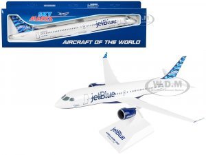 Airbus A220-300 Commercial Aircraft with Landing Gear JetBlue Airways (N3044J) White with Blue Tail (Snap-Fit) Plastic Model by Skymarks