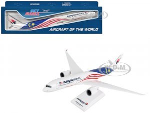 Airbus A350-900 Commercial Aircraft Malaysia Airlines (9M-MAC) White with Flag Graphics (Snap-Fit) Plastic Model by Skymarks