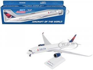Airbus A350-900 Commercial Aircraft with Landing Gear Delta Air Lines (N502DN) White with Red and Blue Tail (Snap-Fit) Plastic Model by Skymarks