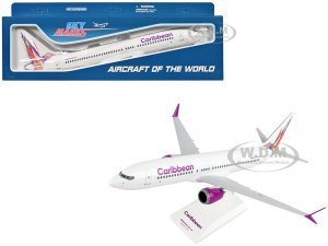 Boeing 737 MAX 8 Commercial Aircraft Caribbean Airlines White with Tail Graphics (Snap-Fit) Plastic Model by Skymarks