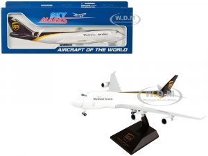 Boeing 747-400F Commercial Aircraft with Landing Gear UPS Worldwide Services (N572UP) White and Brown (Snap-Fit) Plastic Model by Skymarks