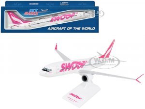Boeing 737 MAX 8 Commercial Aircraft Swoop (C-GORP) White with Pink Tail (Snap-Fit) Plastic Model by Skymarks