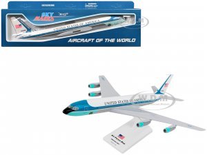 Boeing 707 Transport Aircraft Air Force One - President of the United States (27000) White with Blue Stripes (Snap-Fit) Plastic Model by Skymarks