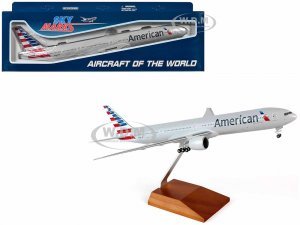 Boeing 777-300ER Commercial Aircraft with Landing Gear American Airlines Gray with Striped Tail (Snap-Fit) Plastic Model by Skymarks