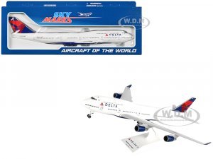 Boeing 747-400 Commercial Aircraft Delta Air Lines (N661US) White with Red and Blue Tail (Snap-Fit) Plastic Model by Skymarks