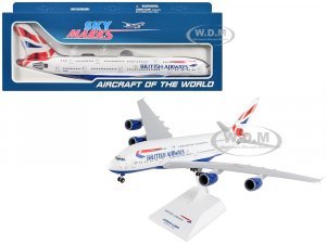 Airbus A380 Commercial Aircraft with Landing Gear British Airways (G-XLEA) White with Tail Graphics (Snap-Fit) Plastic Model by Skymarks