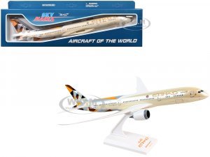 Boeing 787-9 Dreamliner Commercial Aircraft Etihad Airlines (A6-BLA) Beige with Tail Graphics (Snap-Fit) Plastic Model by Skymarks