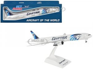 Boeing 777-300 Commercial Aircraft with Landing Gear EgyptAir (SU-GDL) White with Blue Tail (Snap-Fit) Plastic Model by Skymarks