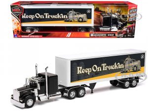 Kenworth W900 Truck Black with Dry Van Trailer Tribute To Truckers Keep on Truckin Long Haul Truckers Series