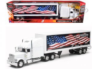 Freightliner Classic XL Truck White with Dry Van Trailer White with Patriotic Graphic Long Haul Truckers Series