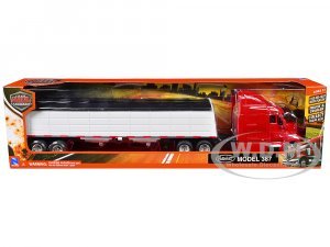 Peterbilt 387 Truck Red with Grain Trailer White Long Haul Truckers Series