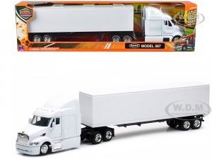 Peterbilt 387 Truck with Dry Goods Trailer White Long Haul Trucker Series
