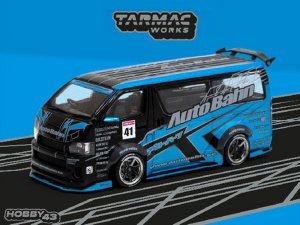 Toyota Hiace Widebody Van RHD (Right Hand Drive) AutoBahn Blue Metallic and Black with Graphics Hobby43 Series