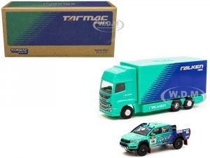 2017 Toyota Hilux AXCR Pickup Truck RHD (Right Hand Drive) #119 Green and Blue Falken Livery with Plastic Transporter Packaging Falken Tires