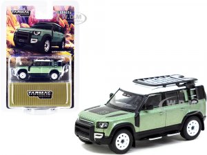 Land Rover Defender 110 with Roof Rack Light Green Metallic with White Top