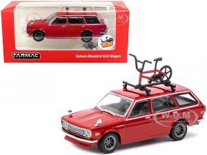 Datsun Bluebird 510 Wagon with Roof Rack Red and Bicycle Global64 Series