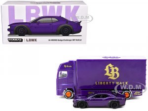Dodge Challenger SRT Hellcat Liberty Walk Purple Metallic with Plastic Transporter Packaging Global64 Series